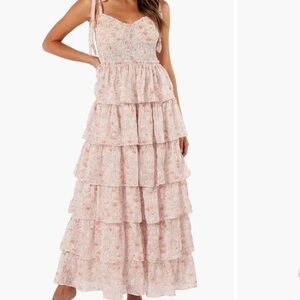 Patel and pup dress 
Floral Tiered Maxi Dress